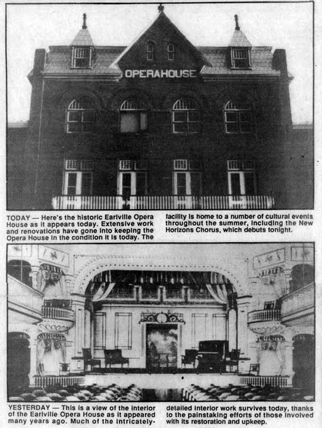 Earlville Operahouse history from the Evening Sun Weekend 7-16-93