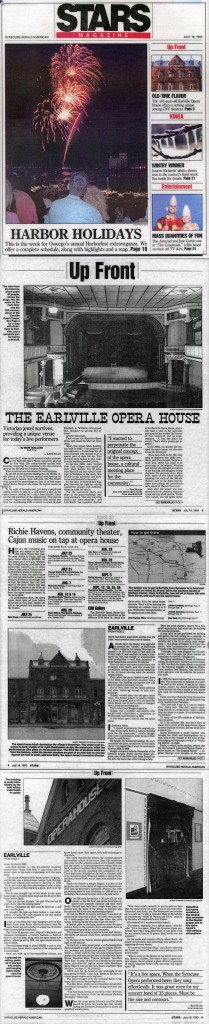 Upfront: The Earlville Operahouse, by Mark Bialczak, Syracuse Herald American, July 18, 1993