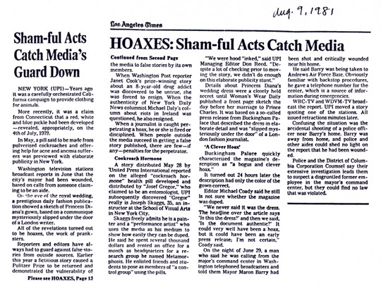 Sham-ful Acts Catch Media's Guard Down, Los Angeles Times, August 9, 1981