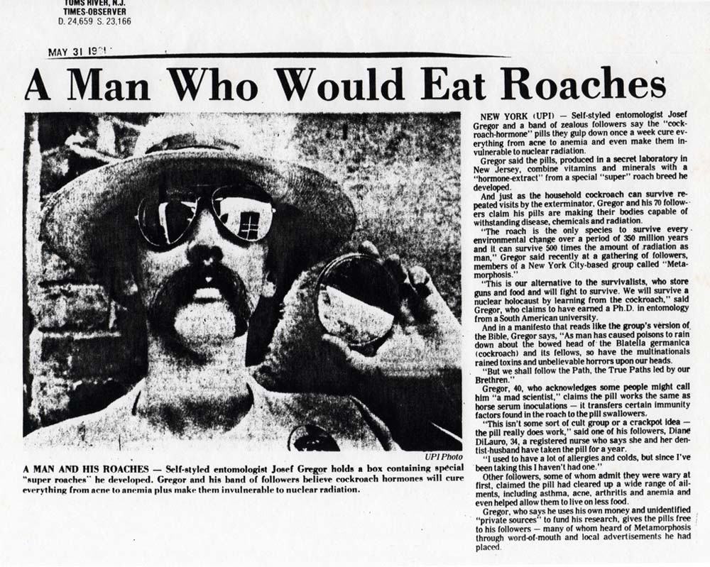 A Man Who Would Eat Roaches, UPI, Times-Observer, Toms River, New Jersey, May 31, 1981