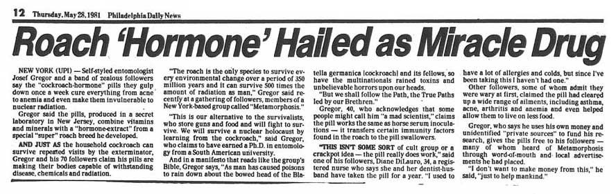 Philadelphia Daily News, Roach 'Hormone' Hailed as Miracle Cure, May 28, 1981