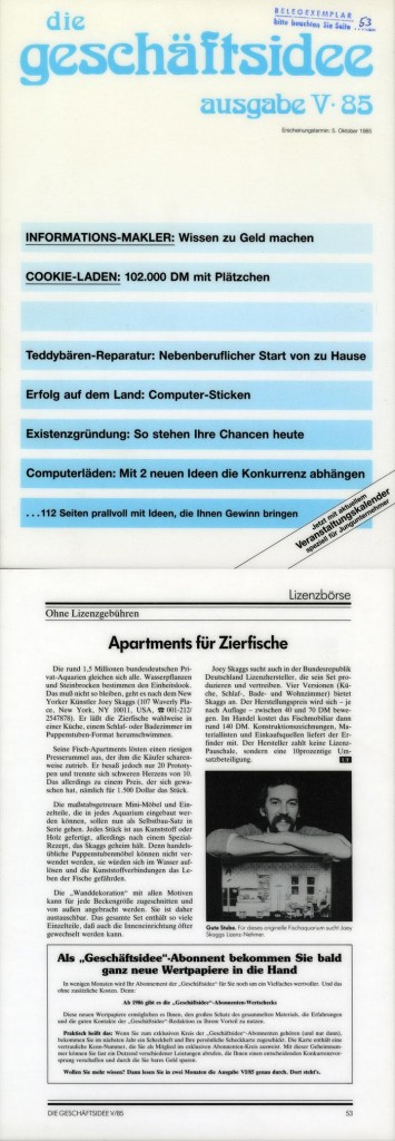 Apartments für Zierfische, Die Geschaftsidee (German), October 5, 1985