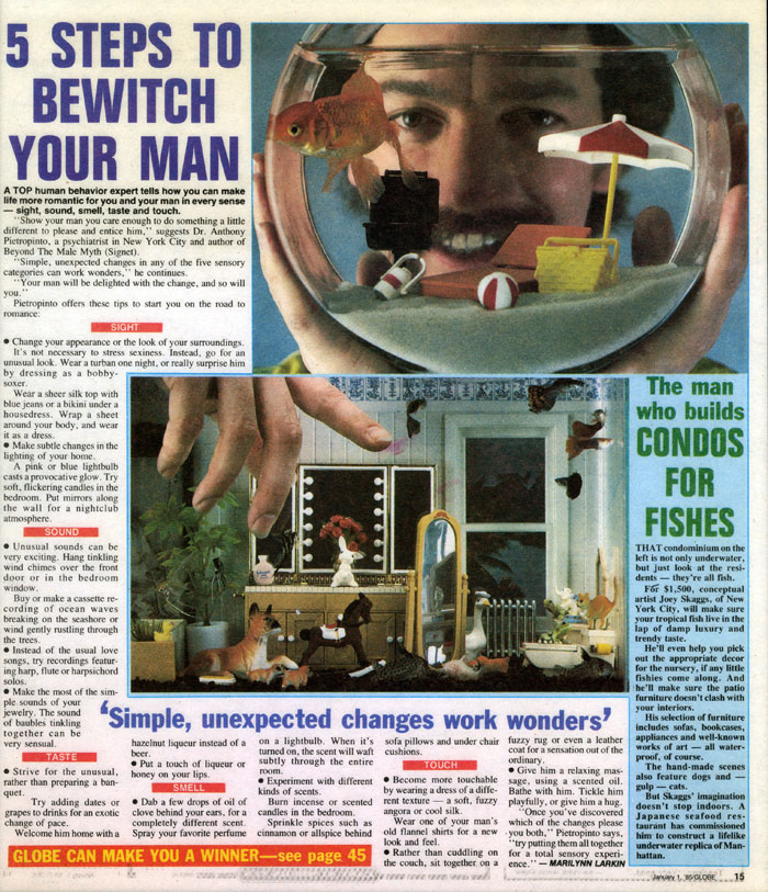 The man who builds Condos for Fish, Globe, January 1, 1985