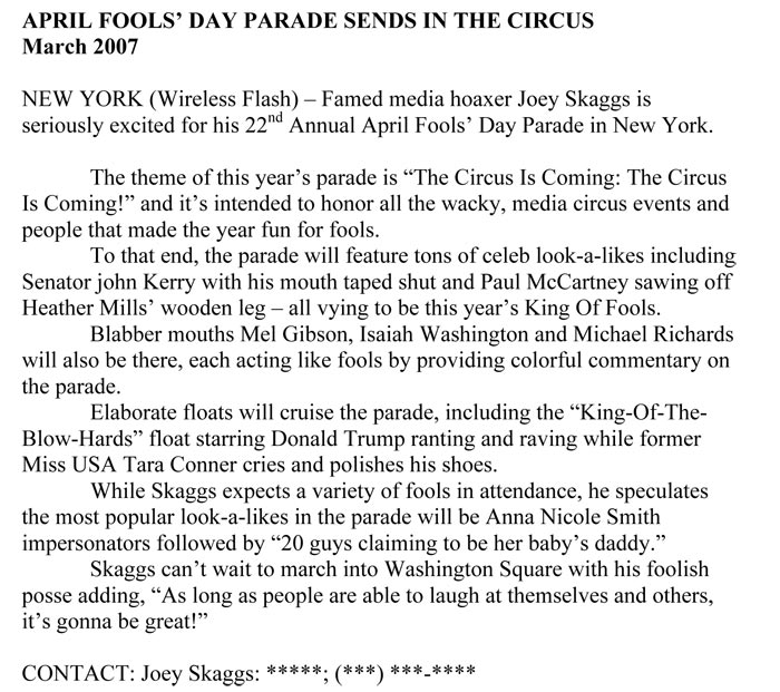 April Fools' Day Parade Sends in the Circus, Flashnews, March 2007