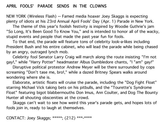 Aprils Fools' Parade Sends in the Clowns, Flashnews, March 2008
