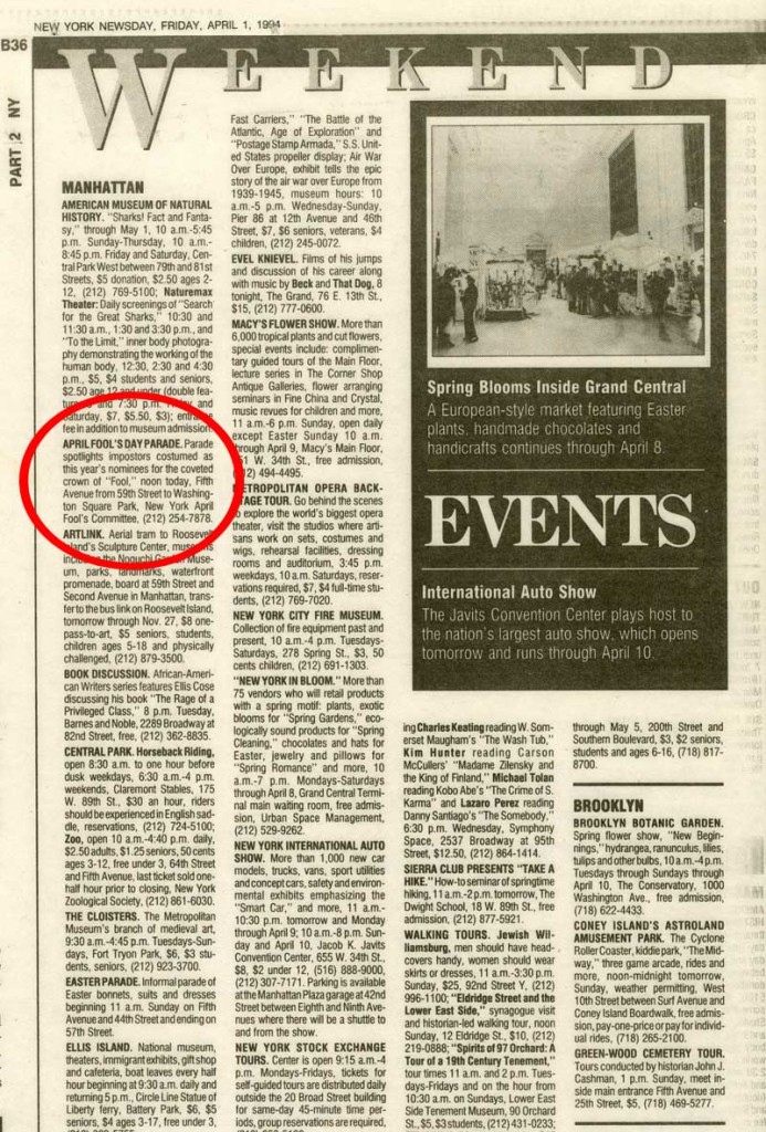 Weekend Events: April Fool's Day Parade, Newsday, April 1, 1994
