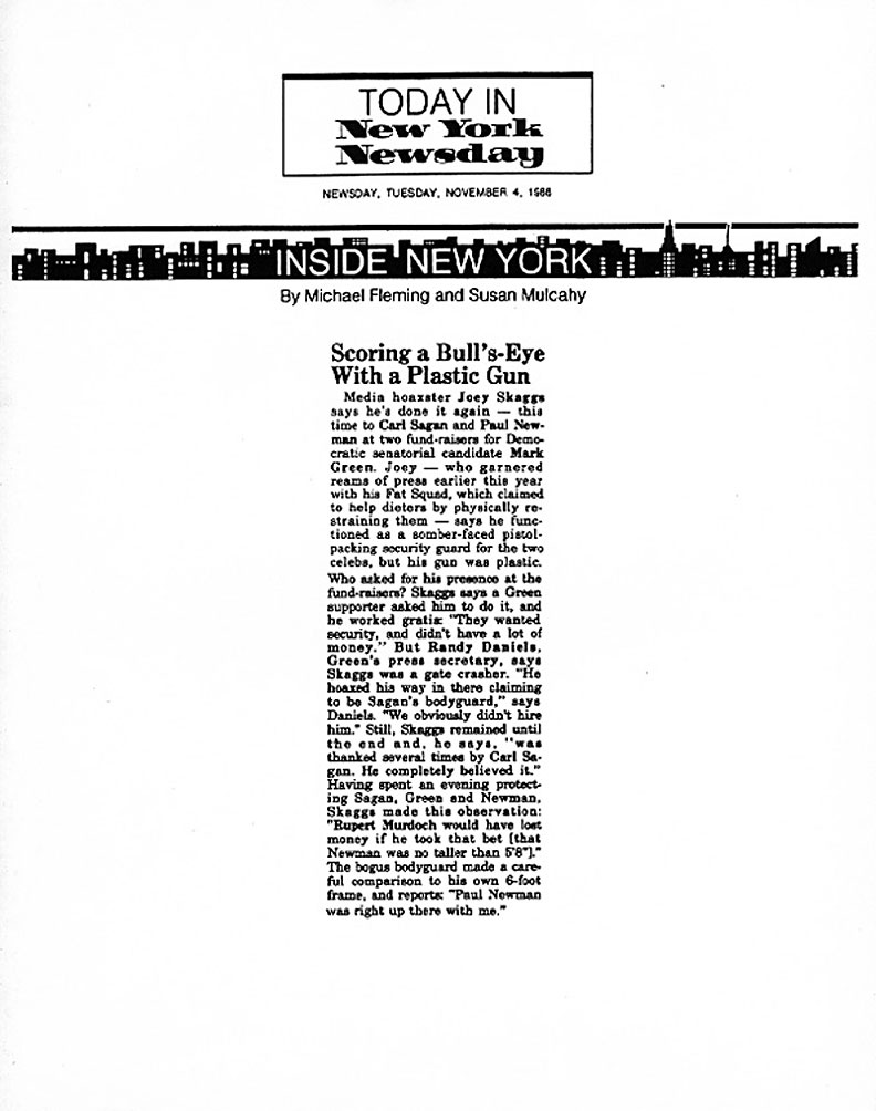 Inside New York: Scoring a Bull's-Eye with a Plastic Gun, by Michael Fleming & Susan Mulcahy, New York Newsday, November 4, 1986