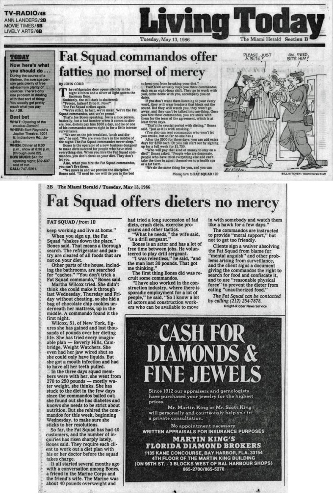 Fat Squad commandos offer fatties no morsel of mercy, by John Corr, Miami Herald, May 13, 1986