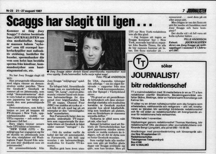 Scaggs har slagit till igen..., Journalisten (Sweden), August 21, 1987