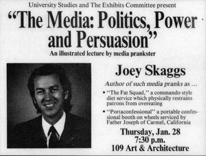 University of Tennessee announcement for Joey Skaggs lecture