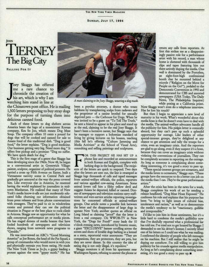 The Big City: Falling For It, by John Tierney, The New York Times Magazine, July 17, 1994