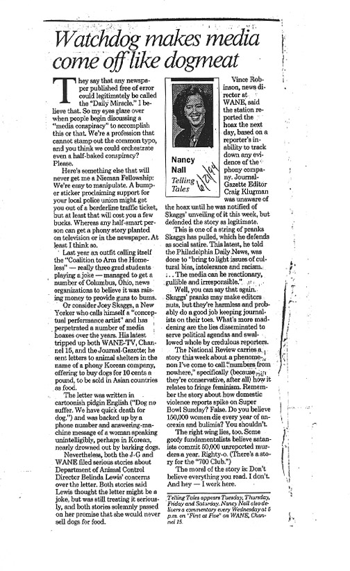Watchdog makes media come off like dogmeat, The Fort Wayne News Sentinel, June, 21, 1994