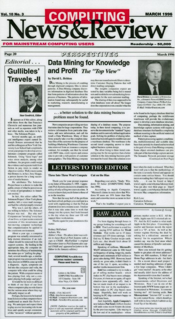 Editorial: Gullibles' Travels-II, Computing News & Review, March 1996