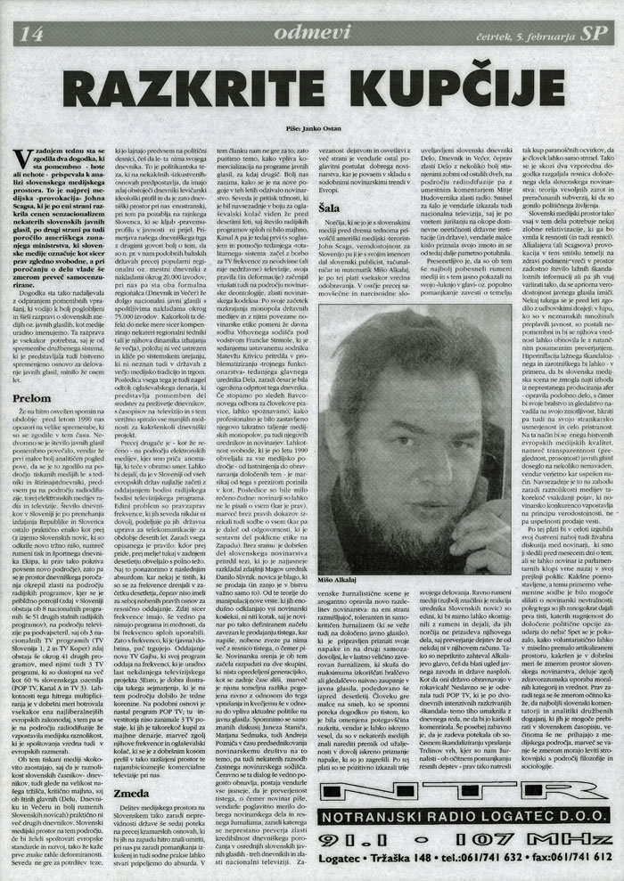 Tazkrite Kupčije, by Janko Ostan, Četrtekslov (Slovene), February 5, 1998