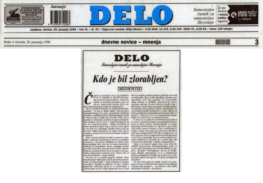 Kdo je bil zlorabljen?, Gregor Pucelj, Delo (Slovene), January 29, 1998