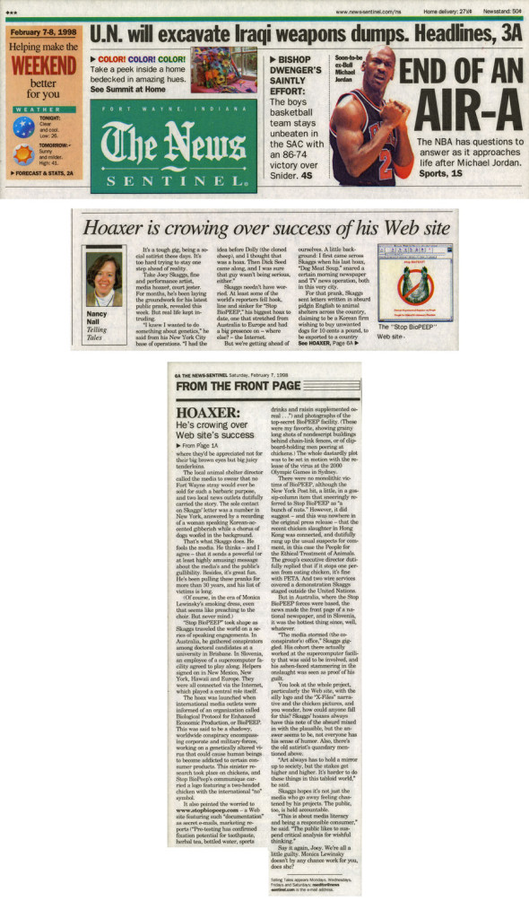 Hoaxer is crowing over success of his Web site, by Nancy Nall, The News Sentinel, February 7, 1998