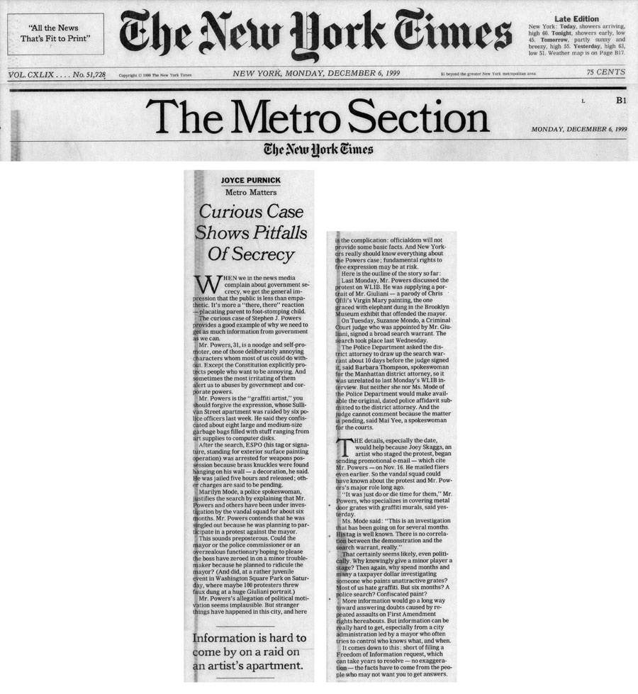 Curious Case Shows Pitfalls of Secrecy, by Joyce Purnick, The New York Times, December 6, 1999
