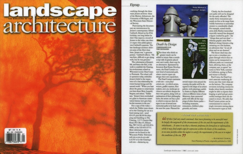 Theme Park: Death by Design, Timeshares for the Deceased, Landscape Architecture, January 2000