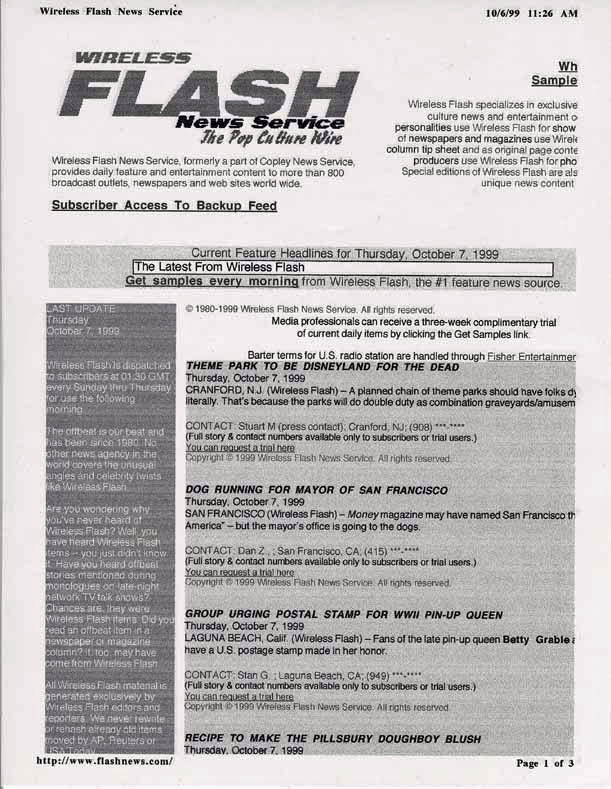 Theme Park to be Disneyland for the Dead, Wireless News Flash, October 7, 1999