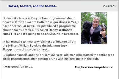 Hoaxes, hoaxers and the hoaxed, promo for Danny Wallace's Hoax File