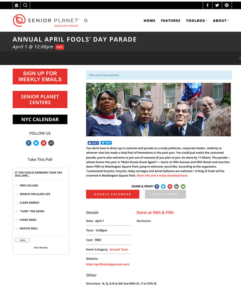 Annual April Fools' Day Parade, Senior Planet, April 1, 2017